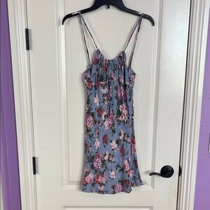 Audrey 3+1 Floral Slip Dress Blue Pink Coquette Y2K Mini Size L